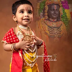 Celebrating the divine presence of Ayodhya's Baalarama. This studio portrait combines traditional attire with artistic editing to create a powerful image honoring Sri Rama.