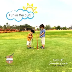 The joy of golf starts early at our academy. This shot from our Junior Summer Camp captures two young learners discovering the fun of putting, building a positive foundation for their journey in the sport.