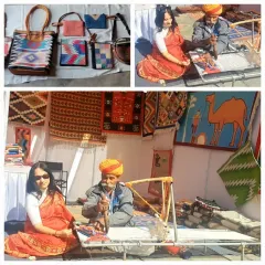 This collage celebrates the rich tradition of Indian handicrafts. It shows our team with local artisans who are weaving colorful rugs, alongside images of the finished products, highlighting our commitment to supporting and promoting these incredible skills.
