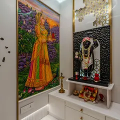 A closer look at the exquisite details inside the mandir. The painting of Radha ji was created by an artist from the Nathdwara temple itself, adding a layer of authenticity and spiritual depth.