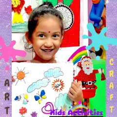 Look at that bright smile. This student proudly holds up her drawing, filled with sunshine, butterflies, and flowers. Our art and craft sessions are designed to let children's imaginations run free and express their inner world through color and creativity.