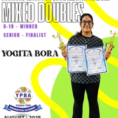 A double victory for Yogita Bora at the Jharkhand Senior & U19 Zonal Selection Trials, winning Gold in U19 and finishing as a finalist in the Senior Mixed Doubles.
