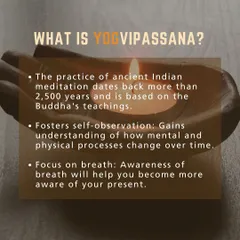 What is YogVipassana? This graphic explains the ancient practice, rooted in the Buddha's teachings, which focuses on self-observation and breath awareness to understand your mind.