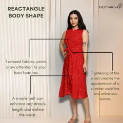 For a rectangle body shape, we work on creating curves and defining the waist. Textured fabrics, prints, and a simple belt can enhance your figure and create the appearance of a slimmer waistline.