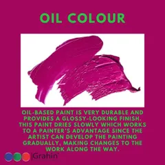 Oil colour is a durable, slow-drying paint that provides a glossy finish. Its slow drying time is an advantage, as it allows the artist to blend colors and make changes to the painting along the way.