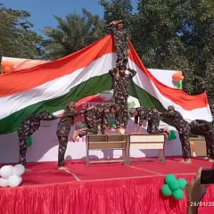 A proud moment from a Republic Day celebration, where our students created this human pyramid with the Indian flag. We love choreographing powerful patriotic performances for schools and societies.