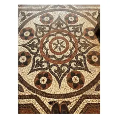 A close look at the intricate china mosaic flooring we inherited. We meticulously documented these beautiful, handcrafted patterns to ensure that any repairs or new sections would integrate perfectly, preserving the artistry of the original craftsmen.