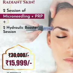 Achieve radiant skin with this powerful combination package. It includes two sessions of Microneedling with PRP and two Hydraulic Booster sessions to improve texture, boost collagen, and deeply hydrate your skin.