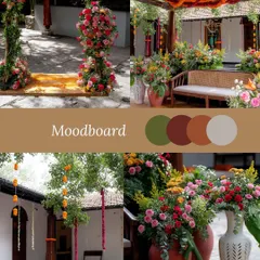 This moodboard was the starting point for a vibrant Mehendi. It helps us align with the client on the color palette, floral choices, and overall vibe before we begin execution.