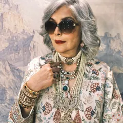 Working with the one and only Zeenat Aman is a dream. For this look, I layered multiple pearl and kundan necklaces over a floral Anita Dongre outfit to create a sense of modern royalty. It’s all about celebrating timeless elegance with intricate details.