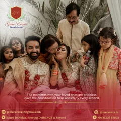 The moments with your loved ones are priceless. This picture captures a beautiful family moment, with the bride and groom surrounded by love. We take care of the coordination so you can enjoy every second.