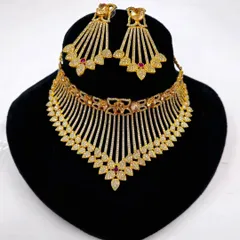 A delicate American Diamond choker set with matching earrings, displayed on a bust. This piece is perfect for adding sparkle to a reception or party look.