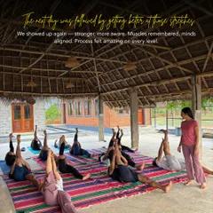 The next day, we showed up again, stronger and more aware. This is our group getting better at their stretches during our yoga retreat. The process of aligning mind and muscle feels amazing on every level.