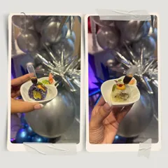 Creative appetizers from the dragon-themed party, including our colorful Blue Pea Flower Sushi, served with a fun pipette of soy sauce.