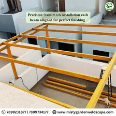 Precision is key. Our team installs the framework for the pergola, ensuring every beam is perfectly aligned for a flawless and structurally sound finish.
