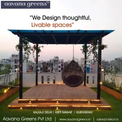 We help you design thoughtful, livable spaces like this rooftop terrace. The custom pergola, comfortable swing, and durable WPC decking create a perfect spot to relax and enjoy the city view.
