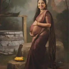 Inspired by the timeless paintings of Raja Ravi Varma, I create fine art portraits that look like they belong in a gallery. This is a unique way to turn your maternity photo into an heirloom.