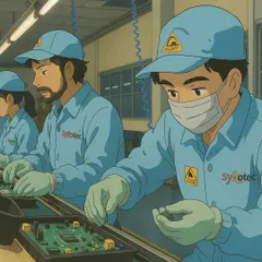 An artistic depiction of our manufacturing floor, where skilled technicians assemble the intricate circuit boards that power our technology. This reflects our focus on precision and quality craftsmanship in every product we make.