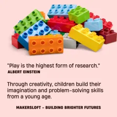 Featuring a quote from Albert Einstein, this image reinforces my belief that play is essential for development. It states my mission to build brighter futures by using creativity and play to foster imagination and problem-solving skills from a young age.