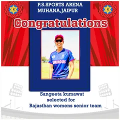 Another achievement for Sangeeta Kumawat, selected for the T20 Rajasthan Women's Senior Team. Her consistent performance is a testament to her dedication.
