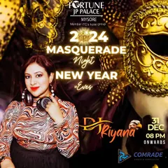 The poster for the Masquerade Night New Year's Eve party at Fortune JP Palace in Mysore. I was excited to bring in 2024 at this elegant event.