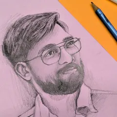 The finished quick portrait, sketched on colored paper to add warmth. Using graphite with white highlights helps to create depth and bring the subject's thoughtful expression to life.