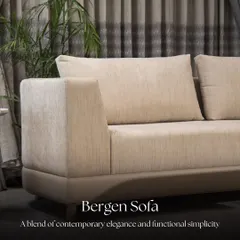 The Bergen Sofa reflects a refined Scandinavian influence with its blend of contemporary elegance and functional simplicity. Its modular nature allows for flexible arrangements, while the textured neutral fabric adds a subtle layer of depth and sophistication.
