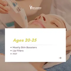 In the early 20s, the focus is on prevention and enhancement. Treatments like Skin Boosters for hydration, PRP for skin health, and subtle lip fillers are most common for this age group.