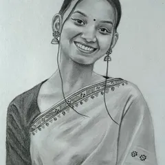 This sketch of a woman in a saree with jhumka earrings highlights my attention to traditional details and accessories.