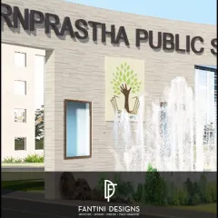This is the entrance to Swarnprastha Public School, a project where we designed a modern and inspiring campus. The facade combines clean lines, a grand entrance, and a water feature to create a welcoming and impressive atmosphere for students and faculty.