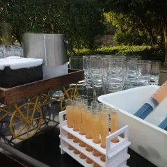 A fun and creative way I serve welcome drinks or shooters. These test tubes are always a hit with guests and add an element of surprise and novelty to the beverage service.