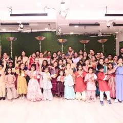 A group photo from our vibrant Diwali celebration. Dressed in festive attire, our students and their families came together for a party filled with dance, lights, and happiness.