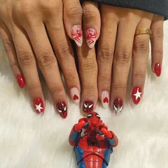 The full Spiderman-themed set, showing the different designs on each nail. I love bringing my clients' favorite characters to life with detailed, hand-painted art.