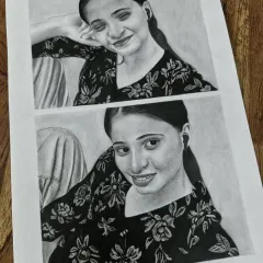 This single art piece shows two different poses from the same person. It's a creative way to capture different moods and expressions in one commissioned drawing.