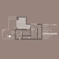 The upper floor plan for the same Duplex Project, showing the private spaces like the daughter's bedroom, lounge, and terrace. We design each floor to have its own distinct function while maintaining a cohesive flow.