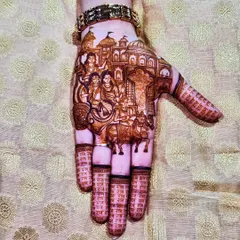 To celebrate the historic Ram Mandir consecration, I poured my devotion into this design featuring Ram Darbar. The fingers are adorned with 'Ram' written over and over, chanting his name with every stroke.