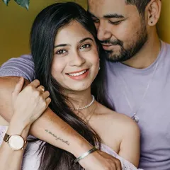 The beauty of a pre-wedding shoot lies in capturing the genuine connection between two people. This intimate close-up shows a moment of pure affection and happiness, highlighting the couple's natural chemistry.