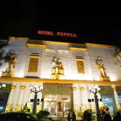 The facade of the "Royal Pepper" banquet hall, a popular wedding venue in Delhi. I always capture the location to complete the wedding story.
