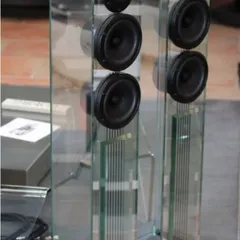For clients seeking a unique aesthetic, we offer Waterfall Audio's glass speakers. Their transparent body is not just a design statement; it contributes to a clear, powerful, and uncolored sound that is truly exceptional.
