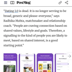 An excerpt from my conversation with the South China Morning Post. I believe 'Dating 1.0' is dead, and people are now craving connections based on shared values and interests.