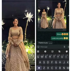 Golden vibes and a beautiful smile! Ritika looked stunning in this custom-made mirror-worked golden lehenga. Thank you for trusting us with your vision!