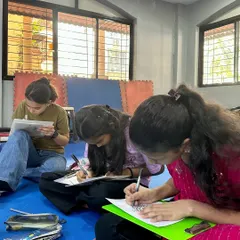 Deep in concentration. This is the magic of mandala art, it helps you tune out the noise and focus completely on the present moment and the pattern flowing from your pen.