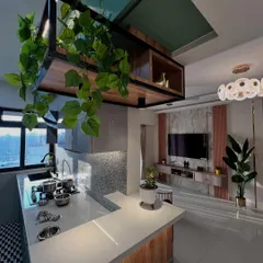 The kitchen is the heart of the home, and I design it to be both beautiful and highly functional. This open-concept kitchen features a stylish breakfast bar, ample counter space, and a touch of nature, making it a perfect spot for both cooking and connecting with family.