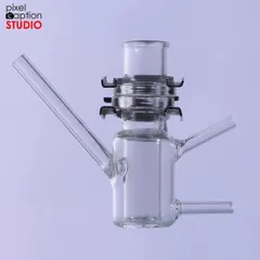 A perfectly lit shot of a glass piece, capturing its shape and transparency without distracting glares.