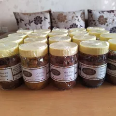 A batch of pickle orders, packed and sealed, ready for delivery. It brings me so much joy to see these jars of Lehsun Mirchi, Mix Veg, and Bharwa Mirchi lined up and heading to new homes.