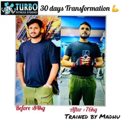 This is what happens when you give it your all for 30 days. An impressive 8kg weight loss, showing a significant change in body composition and definition.