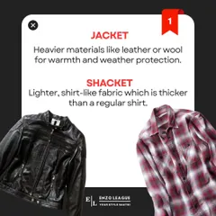 Let's talk materials. A jacket is typically made of heavier fabrics like leather or wool for warmth, while a shacket uses a lighter, shirt-like fabric that's perfect for transitional weather.