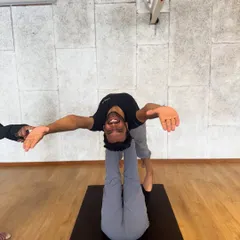 More joy from our Shared Gravity workshop. It's amazing to see participants put their apprehensions aside and so beautifully explore the dynamics of acro yoga.