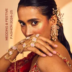 The Complete Festive Look: I love creating pieces that come together for a truly show-stopping look. This handcrafted set, featuring a floral hand harness, matching earrings, and a hair cuff, is designed for the modern woman who embraces tradition with her own unique style.