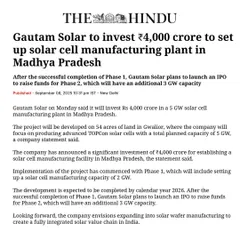 A testament to our commitment to India's energy independence, we are investing ₹4,000 crore to establish a 5 GW solar cell manufacturing plant in Gwalior. This major project, covered by leading publications like The Hindu, is a significant step in building a fully integrated solar value chain within the country.